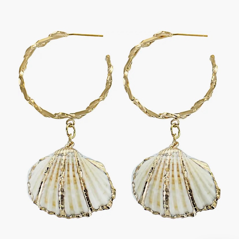 Panacea Gold Twisted Hoop Shell Drop Earrings Beach Boho Resort Jewelry Nwt 29$